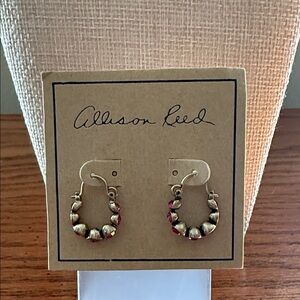 Gold-Tone Hoop Earrings with Pink Stones